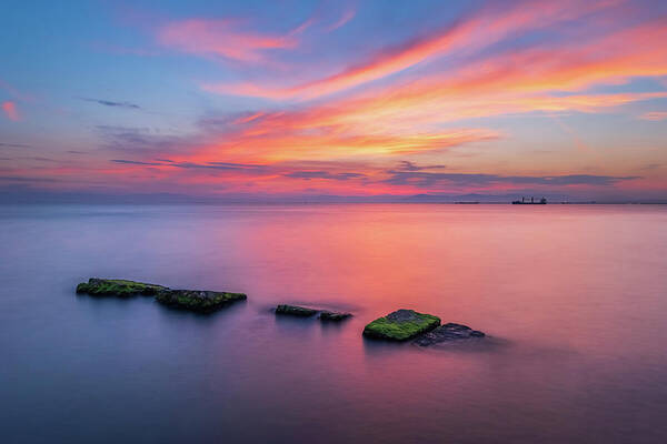 Thessaloniki Art Print featuring the photograph Sea of Tranquility and a Colorful Sunset by Alexios Ntounas