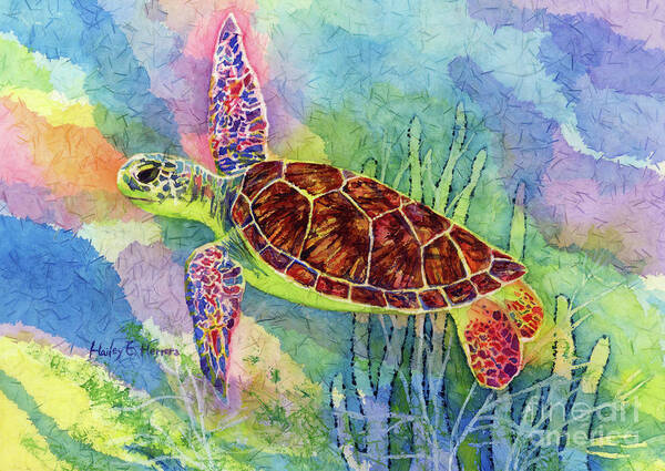 Turtle Art Print featuring the painting Sea Turtle-pastel colors by Hailey E Herrera