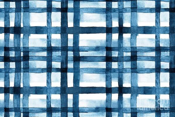 Seamless Art Print featuring the painting Seamless Hand Drawn Watercolor Gingham Window Pane Grid Plaid Stripes Pattern In Indigo Blue And White Baby Boy Or Nautical Theme High Resolution Textile Texture Background by N Akkash