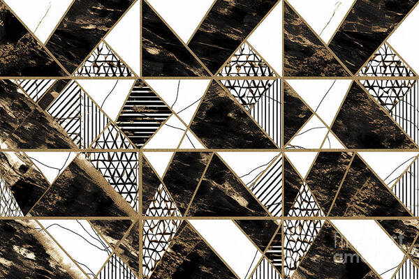 Seamless Kintsugi Patchwork Triangle Geometric Egyptian Tribal Motif In  Gold Black And White Tileable Vintage Bohemian Collage Surface Pattern  Textile