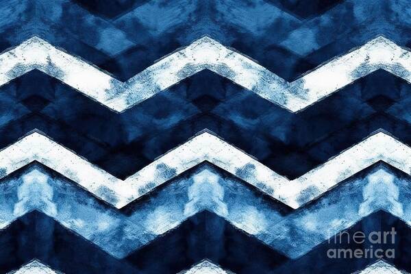 Seamless Art Print featuring the painting Seamless Painted Blue Chevron Arrow Or Zigzag Stripe Background Pattern Tileable Artistic Indigo And White Hand Drawn Nautical Boy Theme Acrylic Texture Design Fabric Or Wallpaper 3d Rendering by N Akkash