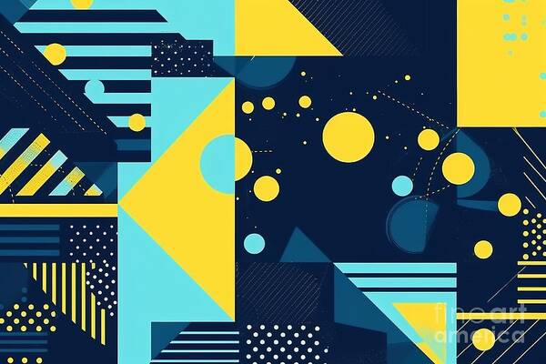 Seamless Retro 80s And 90s Abstract Geometric Circles Triangles Squares And  Stripes Memphis Pattern Trendy Navy Blue And Yellow Tileable Background
