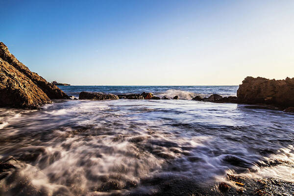 Beach Art Print featuring the photograph Seascape at sunset with waves by Fabiano Di Paolo