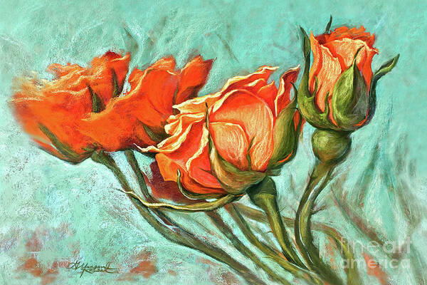 Orange Roses Art Print featuring the painting Serenity by Gayle Mangan Kassal