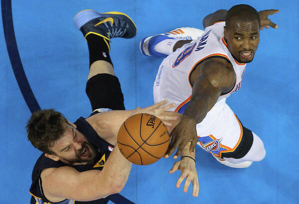 Playoffs Art Print featuring the photograph Serge Ibaka and Marc Gasol by Ronald Martinez