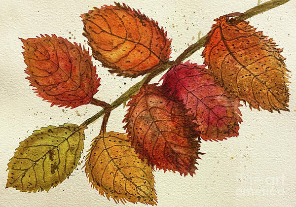Leaves Art Print featuring the painting Seven Leaves on a Branch by Lisa Neuman
