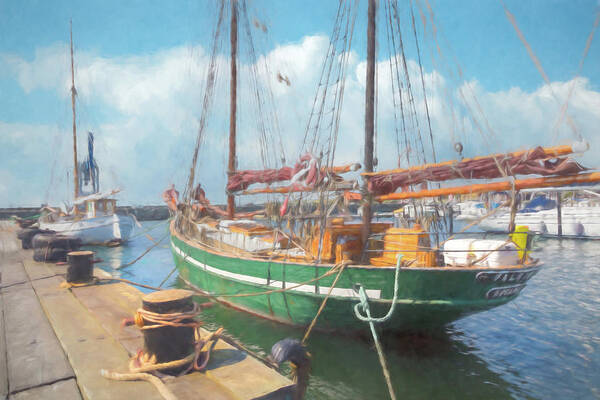 Boats Art Print featuring the photograph Ships in the Harbor Watercolor Painting by Debra and Dave Vanderlaan
