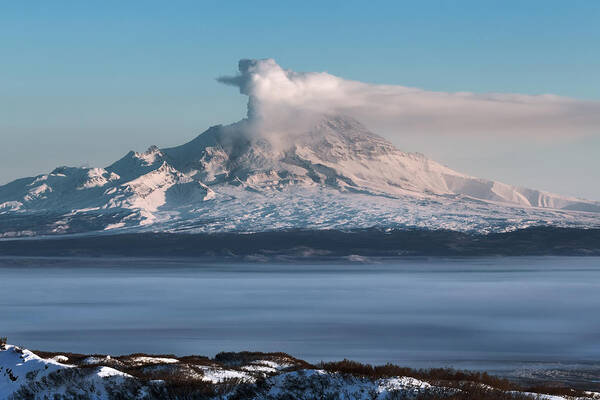 Scenics Art Print featuring the photograph Shiveluch Volcano - eruption active volcano of Kamchatka Peninsula by Geyzer