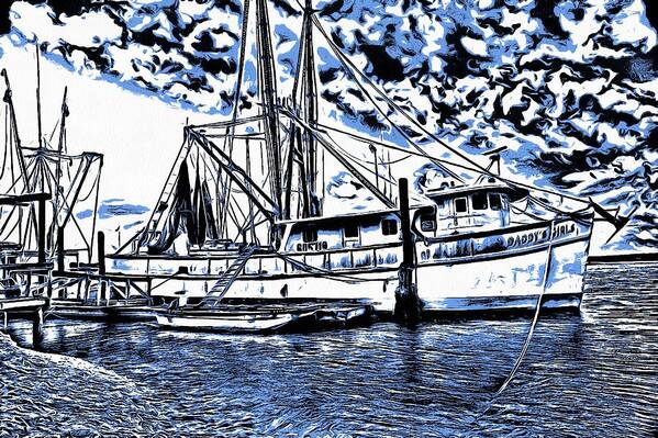 Shrimp Boat Art Print featuring the photograph Shrimp Boat Mirage by John Handfield