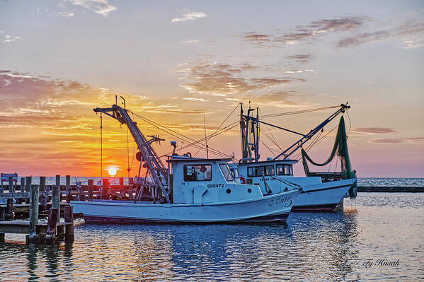 Sunrise Art Print featuring the photograph Shrimp Boat Sunrise by Ty Husak