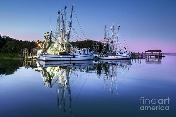 Shrimpboat Art Print featuring the photograph Shrimpboats at Sunset by Shelia Hunt