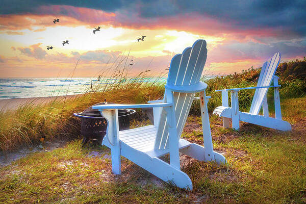 Chair Art Print featuring the photograph Sitting in the Sunshine on the Beach by Debra and Dave Vanderlaan