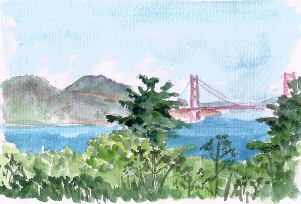 Golden Gate Bridge Art Print featuring the painting Sketch with Golden Gate Bridge by Masha Batkova