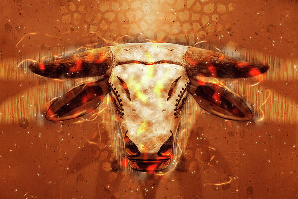 Wall Art Art Print featuring the digital art Skull and Horns by Pheasant Run Gallery