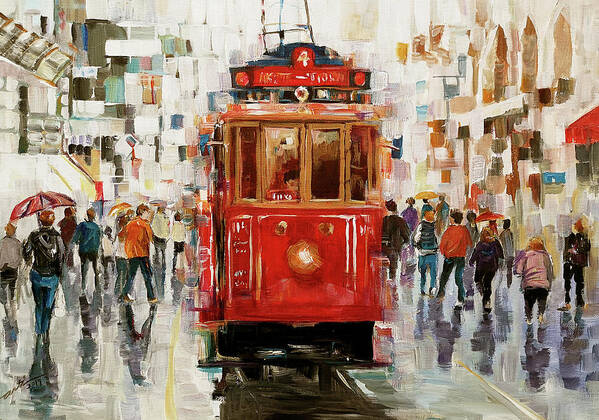 Tram Art Print featuring the painting Slick City by Arti Chauhan