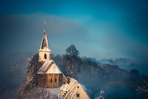 Scenics Art Print featuring the photograph Small Church After The Snow Storm by Borchee