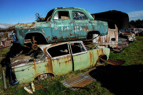 Wrecking Yard Art Print featuring the photograph The Junkyard Diaries - Smash Palace. North Island, New Zealand by Earth And Spirit