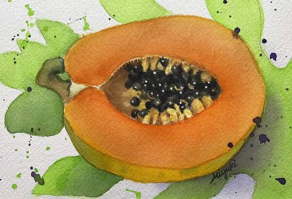 Papaya Art Print featuring the painting Smiling Papaya by Kelly Miyuki Kimura