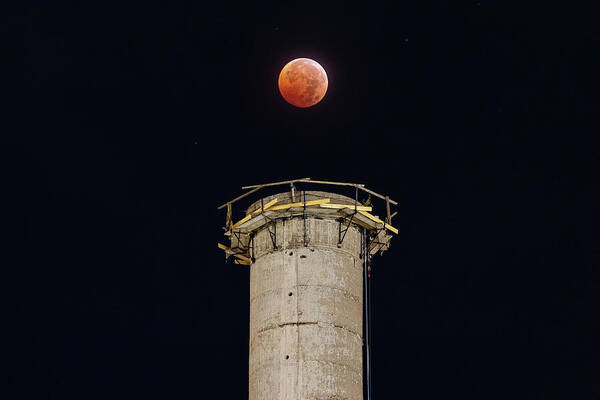 Eclipse Art Print featuring the photograph Smokestack Lunar Eclipse by Tony Hake