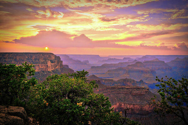 Grand Canyon Art Print featuring the photograph Smoky Grand Canyon Sunset by Chance Kafka