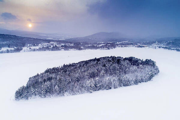 Island Pond Art Print featuring the photograph Snow Showers at Island Pond, VT by John Rowe