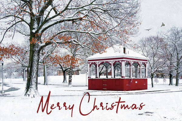 Christmas Art Print featuring the photograph Snowy Bandstand Merry Christmas Card by Betty Denise