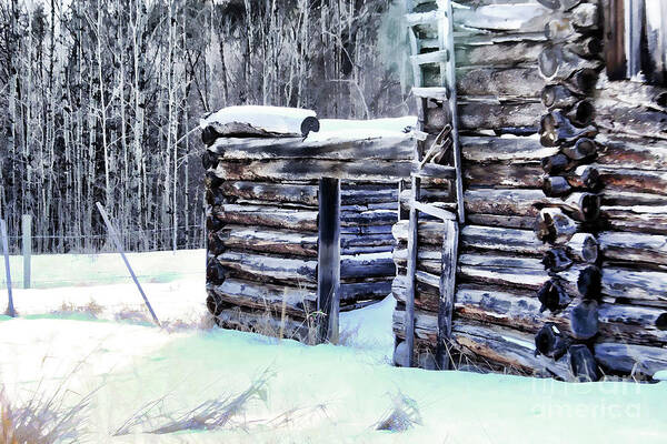 Log Art Print featuring the photograph Snowy Cabin by Roland Stanke