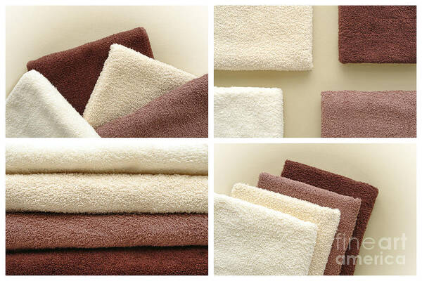 Bath Art Print featuring the photograph Soft and Fluffy Beige to Brown Cotton Bath Towels by Olivier Le Queinec