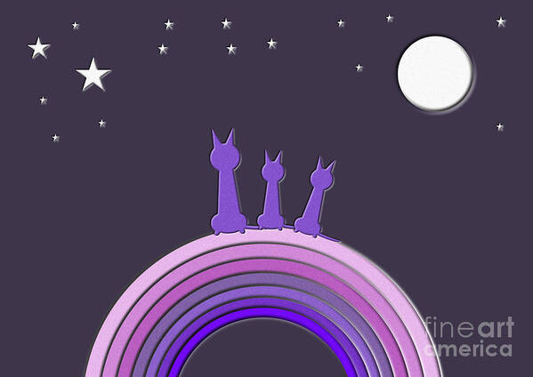 Somewhere Over The Rainbow Art Print featuring the digital art Purple Cats Looking Somewhere Over the Rainbow by Barefoot Bodeez Art