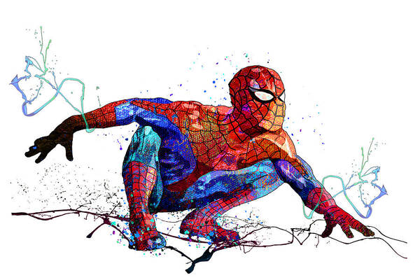 Watercolour Art Print featuring the mixed media Spiderman 01 by Miki De Goodaboom