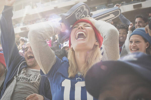 Outdoors Art Print featuring the photograph Sports fan cheering in stadium by Jose Luis Pelaez Inc
