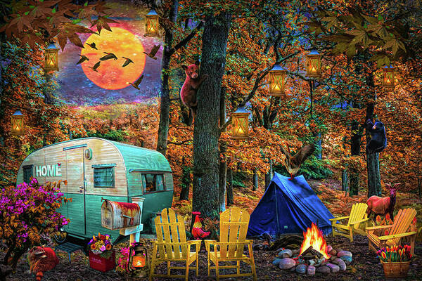 Camper Art Print featuring the digital art Springtime Evening Camping by Debra and Dave Vanderlaan