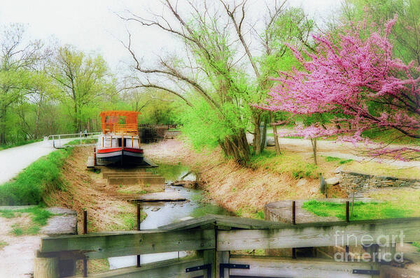 Canal Barge Art Print featuring the photograph Springtime on the Canal - A Potomac Impression by Steve Ember