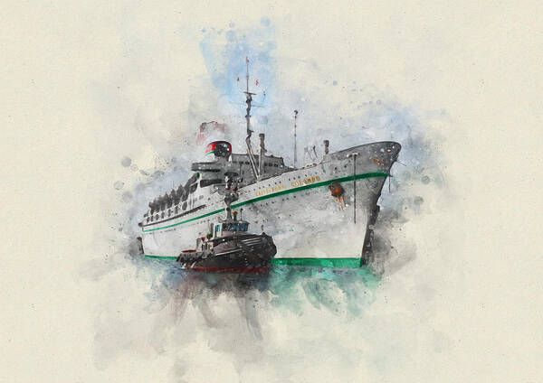 Steamer Art Print featuring the digital art S.S. Cristoforo Colombo by Geir Rosset