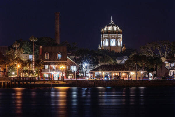 Landscape Art Print featuring the photograph St. Augustine Bayfront At Night by Bryan Williams