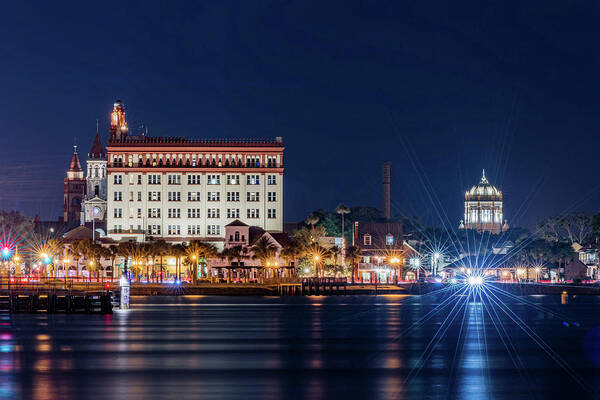 St. Augustine Art Print featuring the photograph St. Augustine Bayfront at Night #2 by Bryan Williams