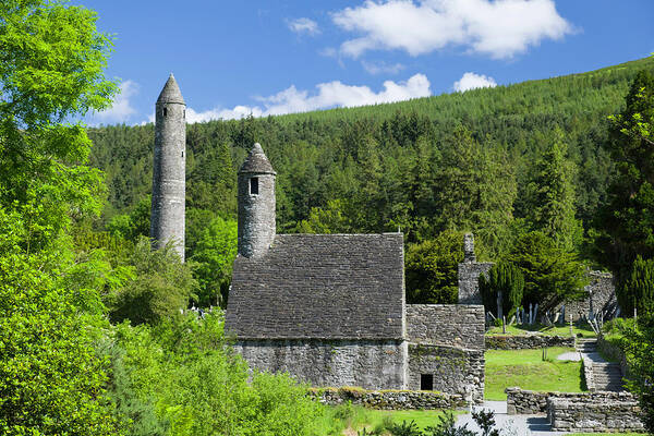 St. Kevin's Church Art Print featuring the photograph St. Kevin's church and Round Tower Glendalough by David L Moore