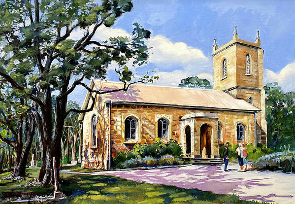 Sandstone Art Print featuring the painting St Thomas Church at Mulgoa by Shirley Peters