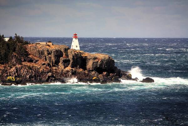 Boars Head Lighthouse The Bay Of Fundy Storm Gale Sea Ocean Waves Rocks Windy Waves Rough Petit Passage Ferry Art Print featuring the photograph Stay ashore by David Matthews
