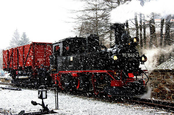 Steam Art Print featuring the photograph Steam in the Snow Pressnitztalbahn by Steve Ember