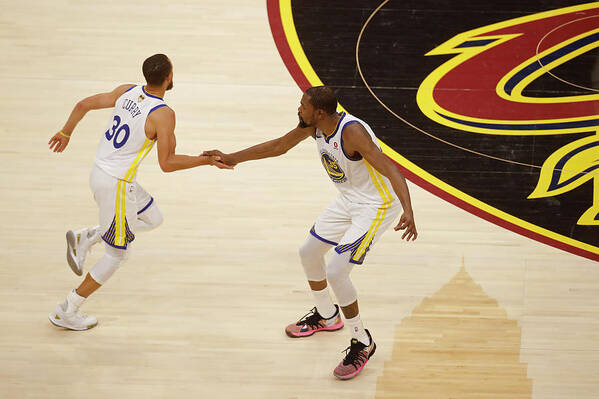 Playoffs Art Print featuring the photograph Stephen Curry and Kevin Durant by Mark Blinch