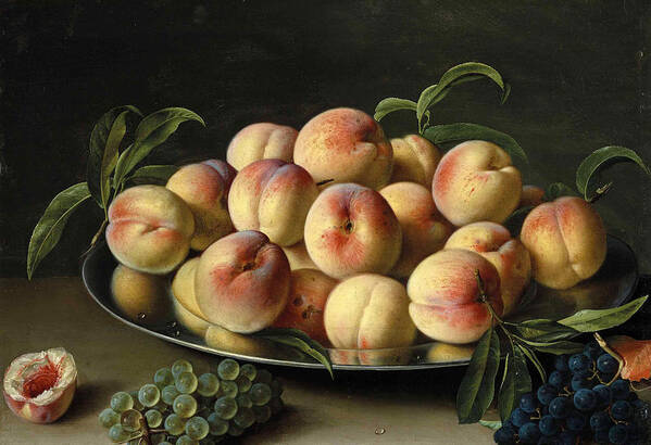 Louise Moillon Art Print featuring the painting Still Life with Plate of Peaches and Grapes by Louise Moillon