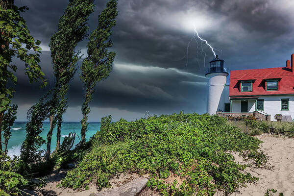Northernmichigan Art Print featuring the photograph Storm at Point Betsie Lighthouse IMG_2623 by Michael Thomas