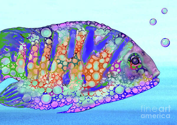 Fish Art Print featuring the mixed media Strange Fish Design 183 by Lucie Dumas