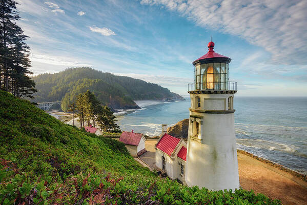 Oregon Art Print featuring the photograph Summer Morning at Heceta Head Lighthouse by Kristen Wilkinson