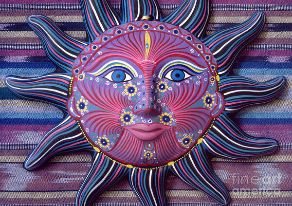 Sun Art Print featuring the photograph Mexican sun face art - Purple Sun Face by Sharon Hudson