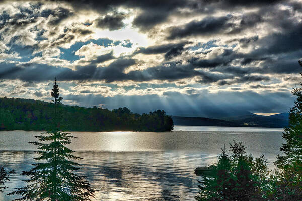 Sun Art Print featuring the photograph Sun Rays and Storm Clouds Over Rangeley Maine by Russel Considine