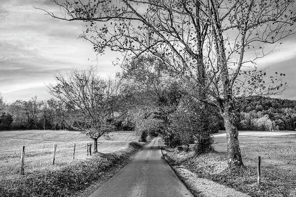 Cades Art Print featuring the photograph Sunrise in Cades Cove Black and White by Debra and Dave Vanderlaan