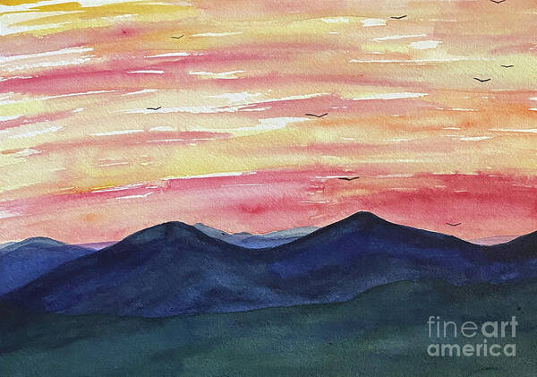 Sunrise Art Print featuring the painting Sunrise Mountains by Lisa Neuman