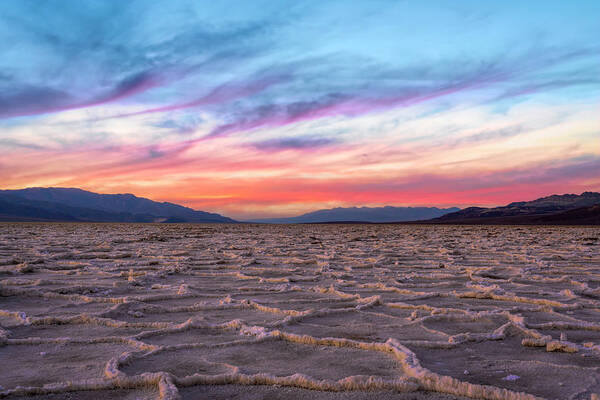 Badwater Basin Art Print featuring the photograph Sunset at Badwater Basin by Lindsay Thomson